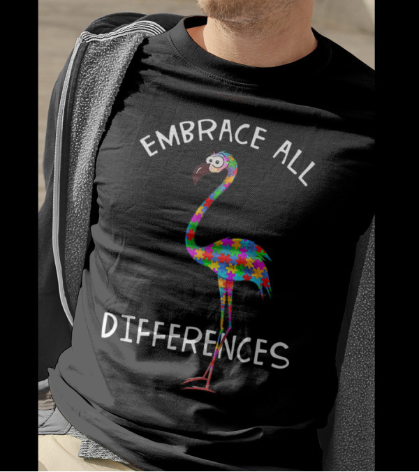 Embrace All Differences Puzzle Flamingo T-Shirt