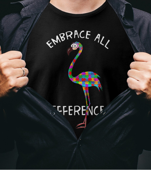 Embrace All Differences Puzzle Flamingo T-Shirt