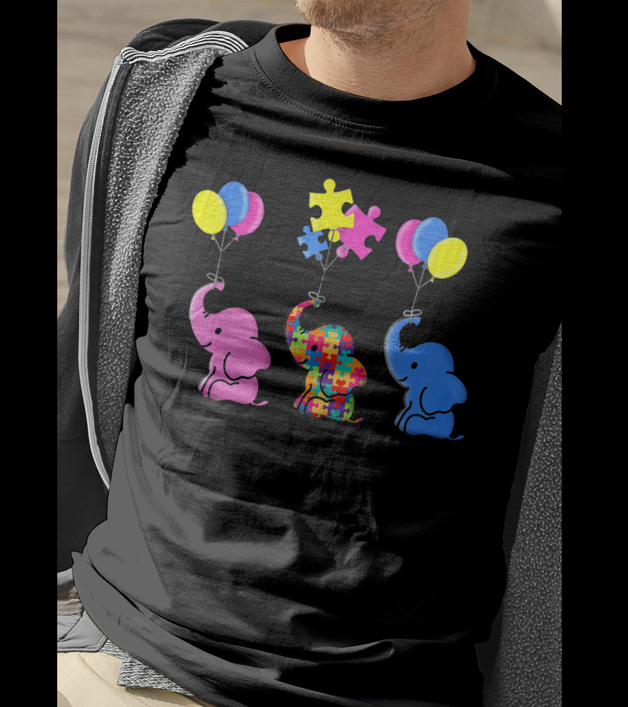 Autism Elephant Awareness Balloons Puzzles T-Shirt