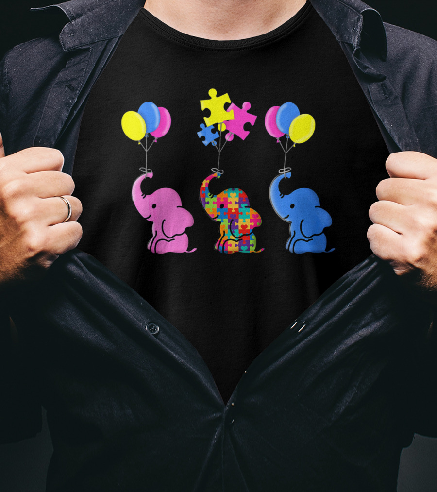 Autism Elephant Awareness Balloons Puzzles T-Shirt