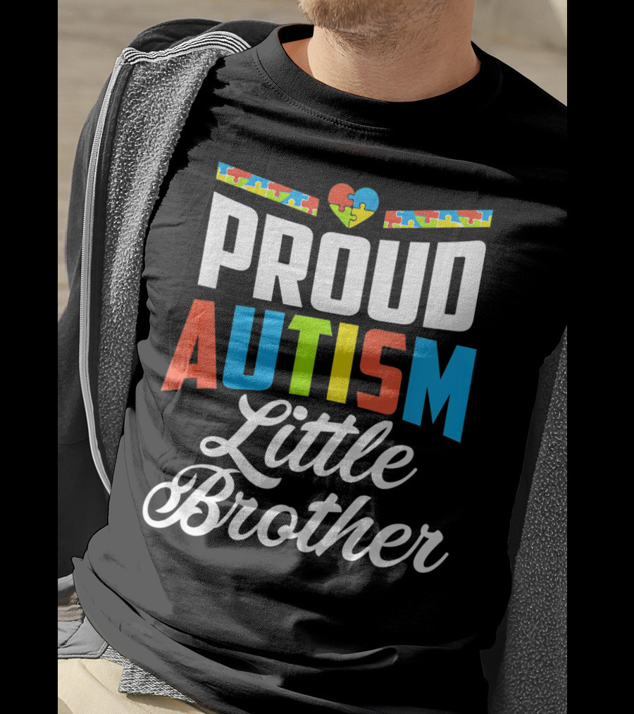 Proud Autism Little Brother Puzzle Piece Heart Awareness T-Shirt