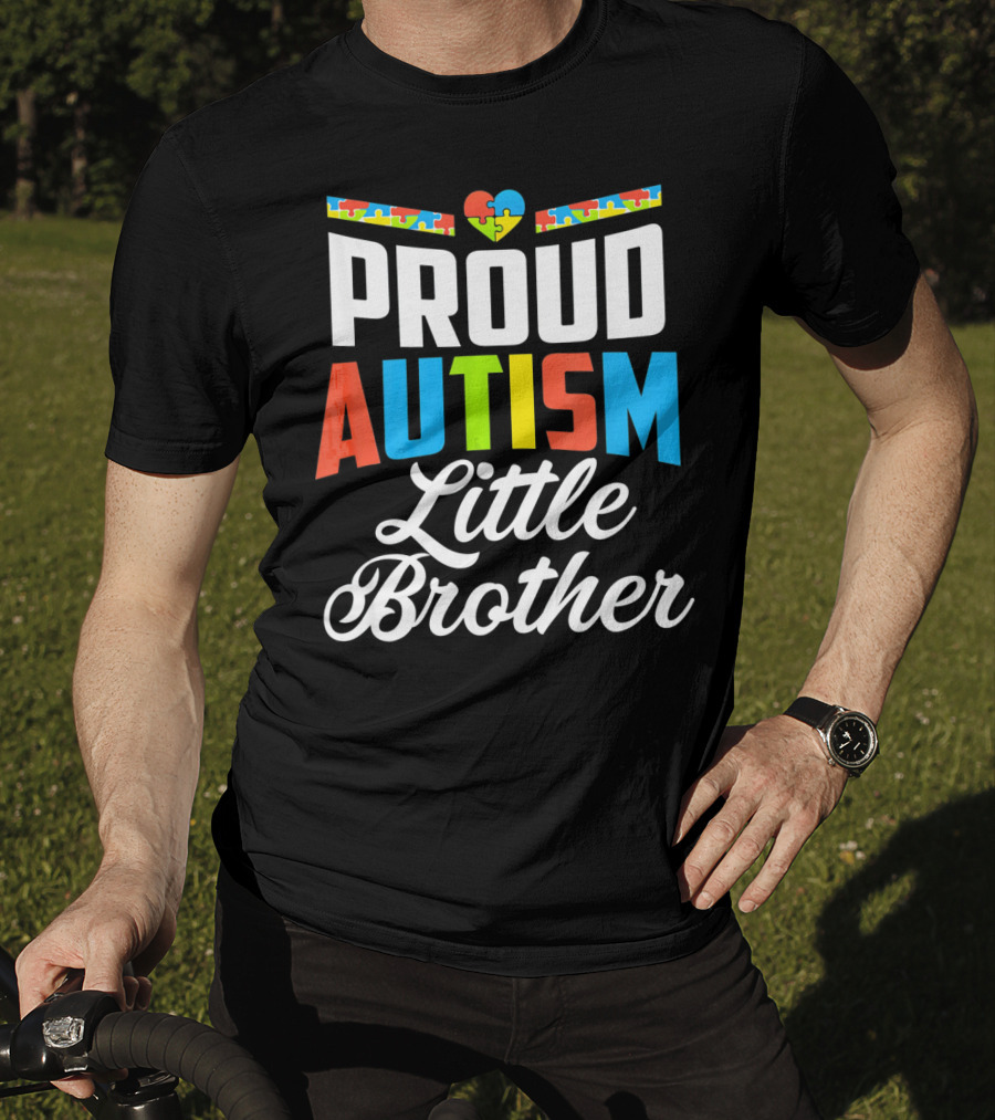 Proud Autism Little Brother Puzzle Piece Heart Awareness T-Shirt