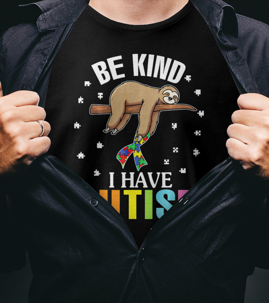Be Kind Cute Sloth With Puzzle Ribbon I Have Autism T-Shirt
