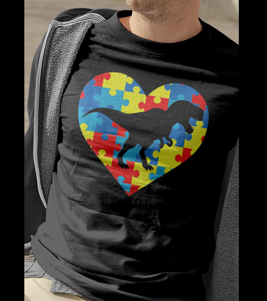 Autism Rex Heart Puzzle Dinosaur Awareness T-Shirt