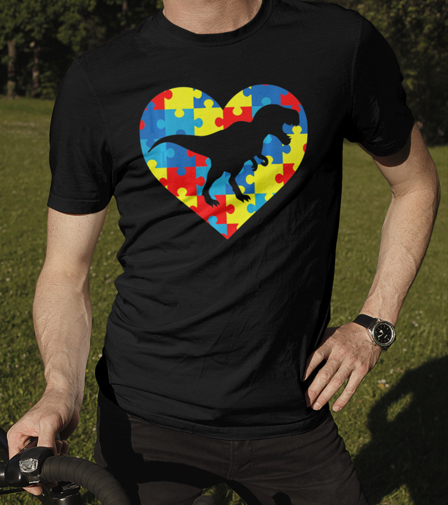 Autism Rex Heart Puzzle Dinosaur Awareness T-Shirt