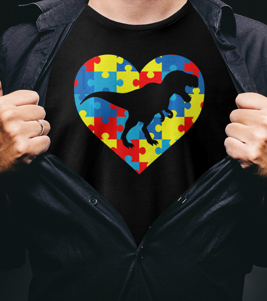 Autism Rex Heart Puzzle Dinosaur Awareness T-Shirt
