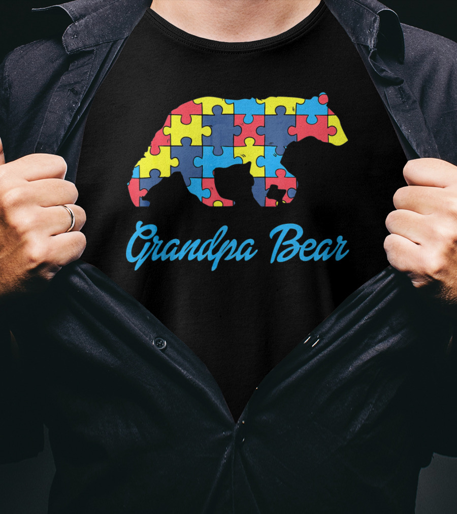 Grandpa Bear Puzzle Autism Awareness T-Shirt