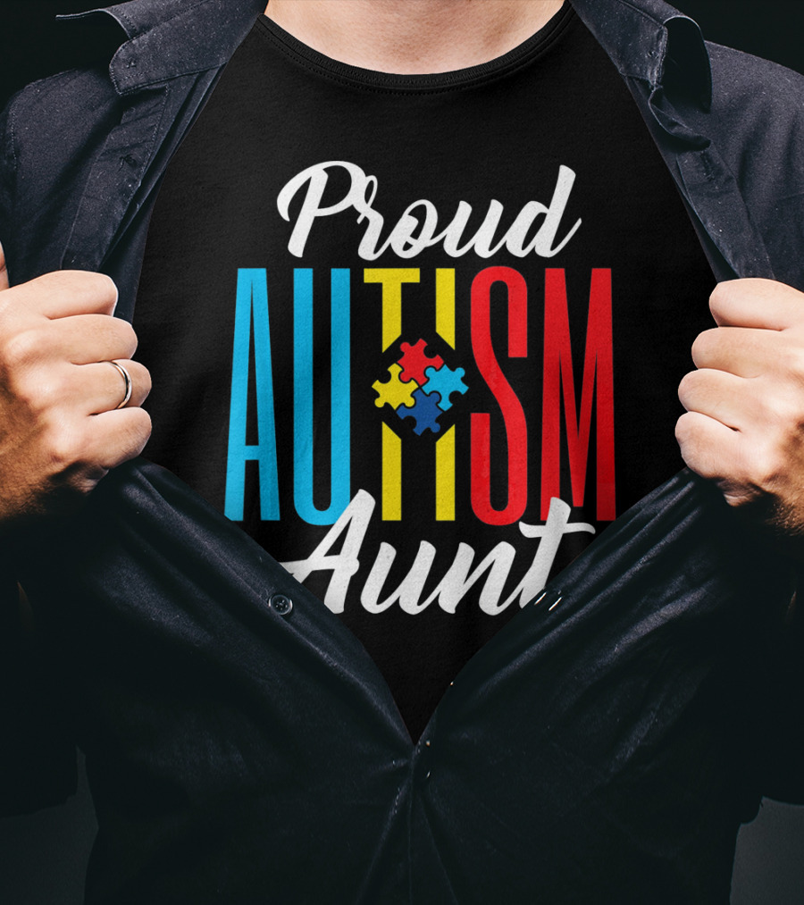 Proud Autism Aunt Puzzle Piece Awareness T-Shirt