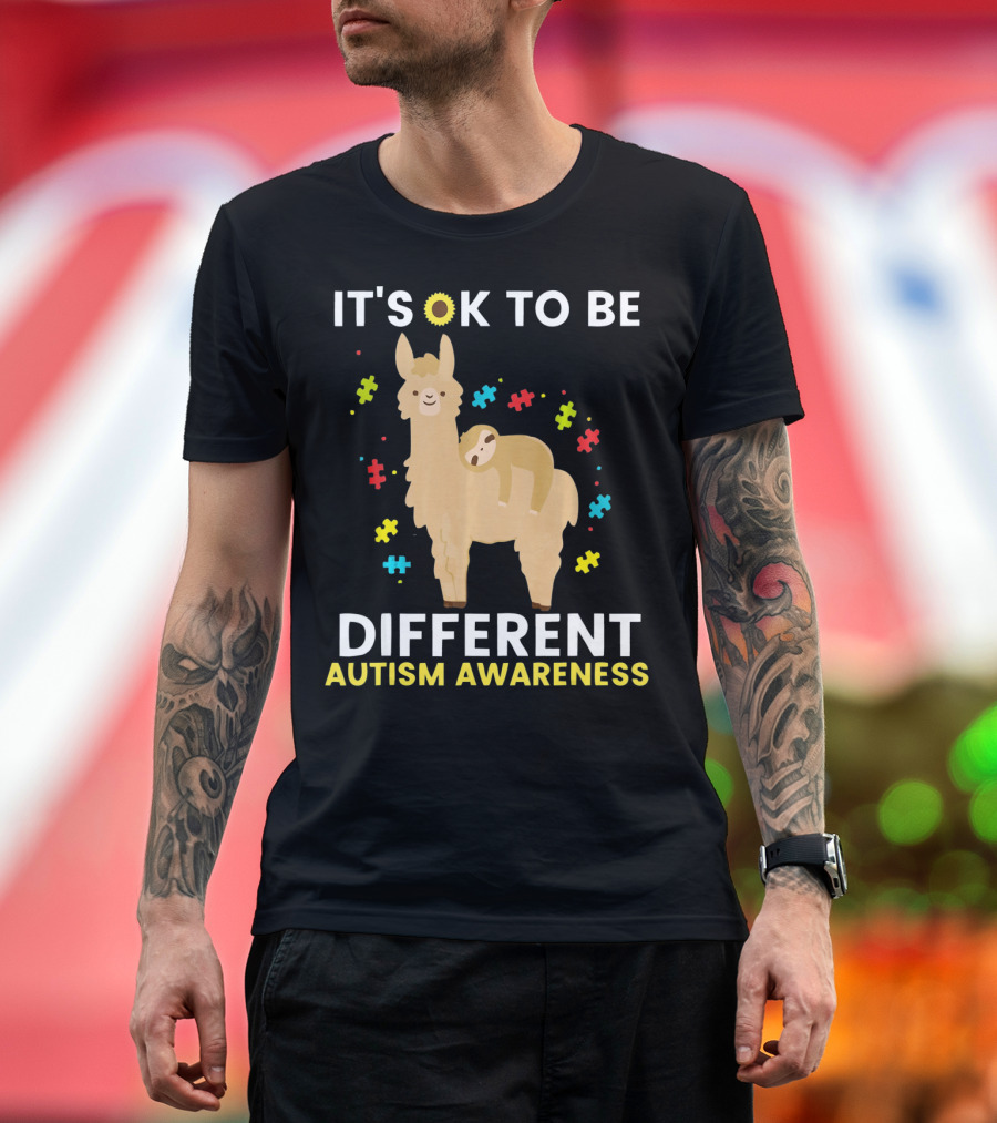 It's OK to Be Different Llama Sloth Autism Awareness T-Shirt