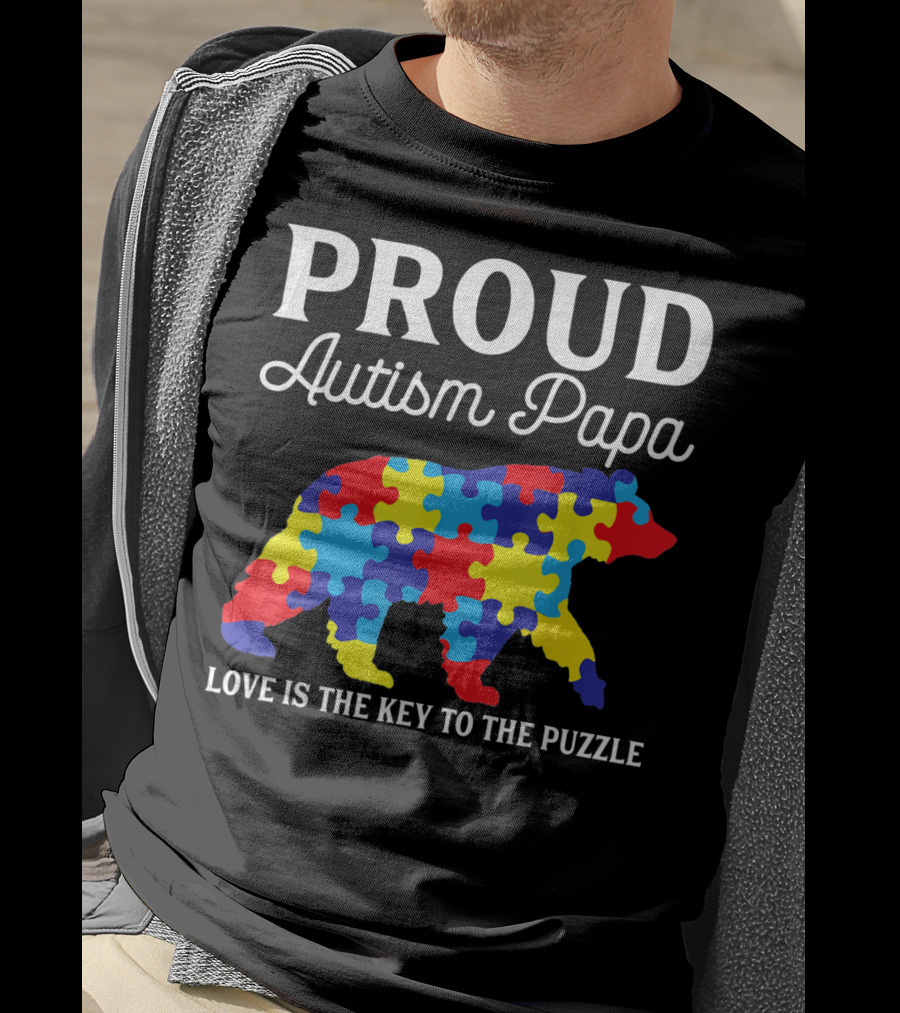 Proud Autism Papa Love Is The Key To The Puzzle T-Shirt