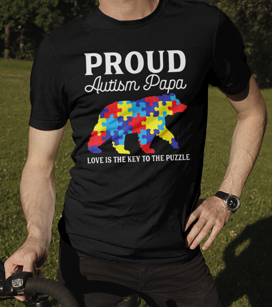 Proud Autism Papa Love Is The Key To The Puzzle T-Shirt