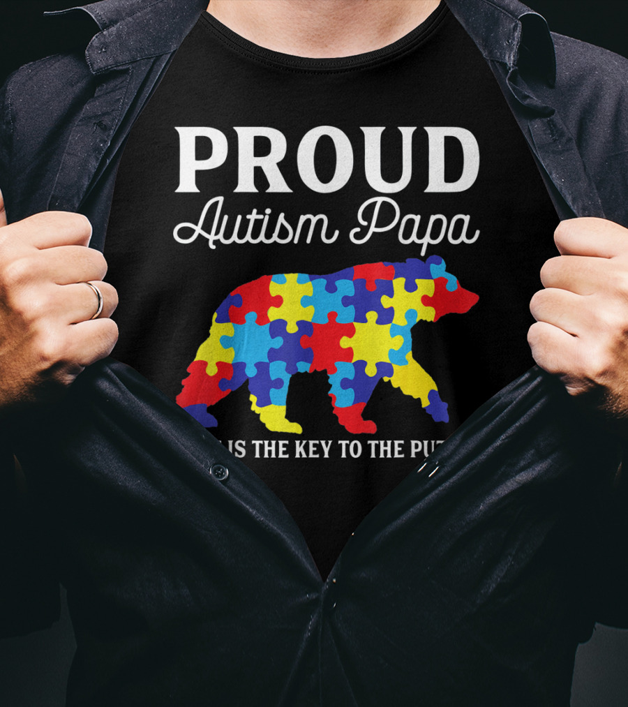 Proud Autism Papa Love Is The Key To The Puzzle T-Shirt