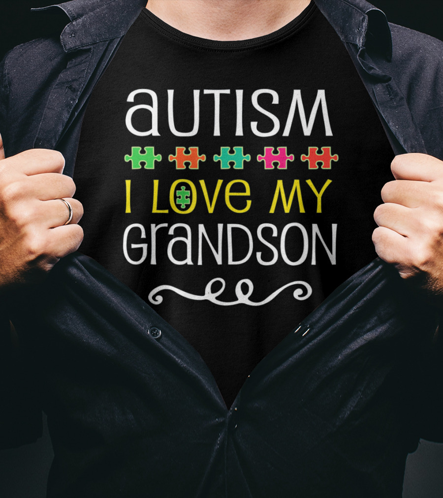 Autism Awareness I Love My Grandson Puzzle Pieces T-Shirt
