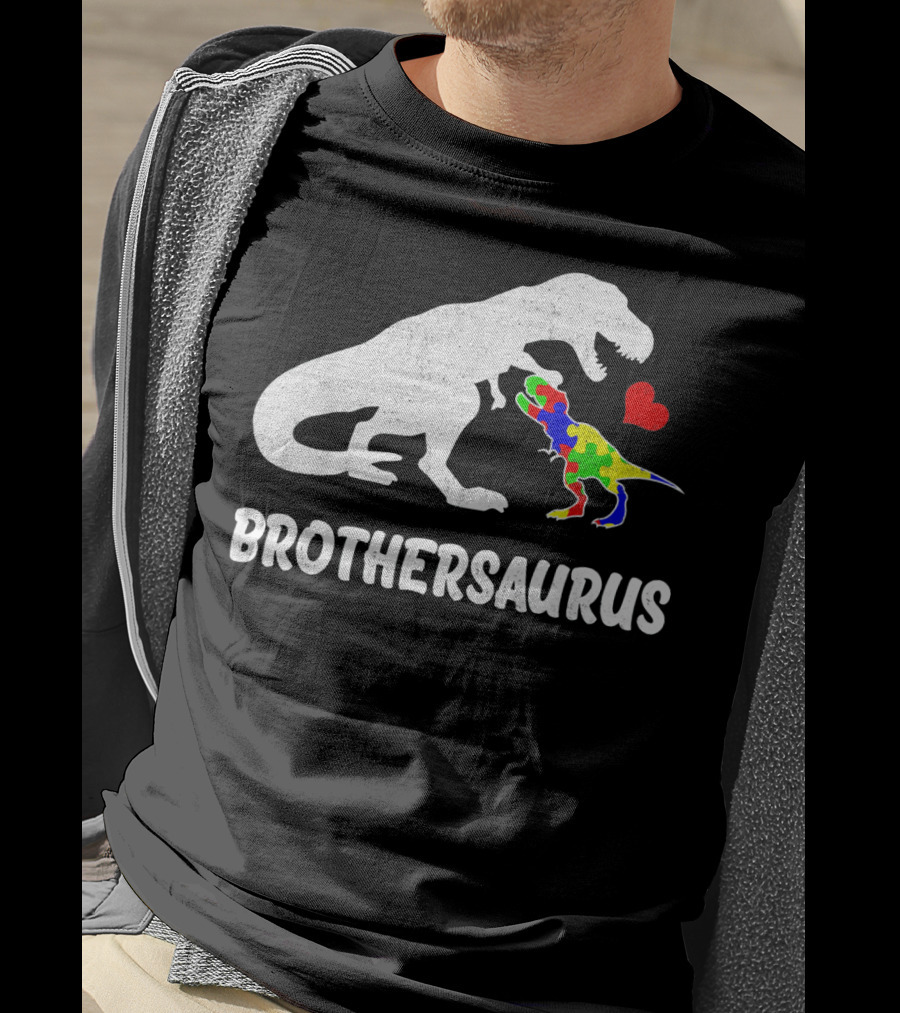 Brothersaurus Strong Dinosaur Autism Heart Puzzle T-Shirt