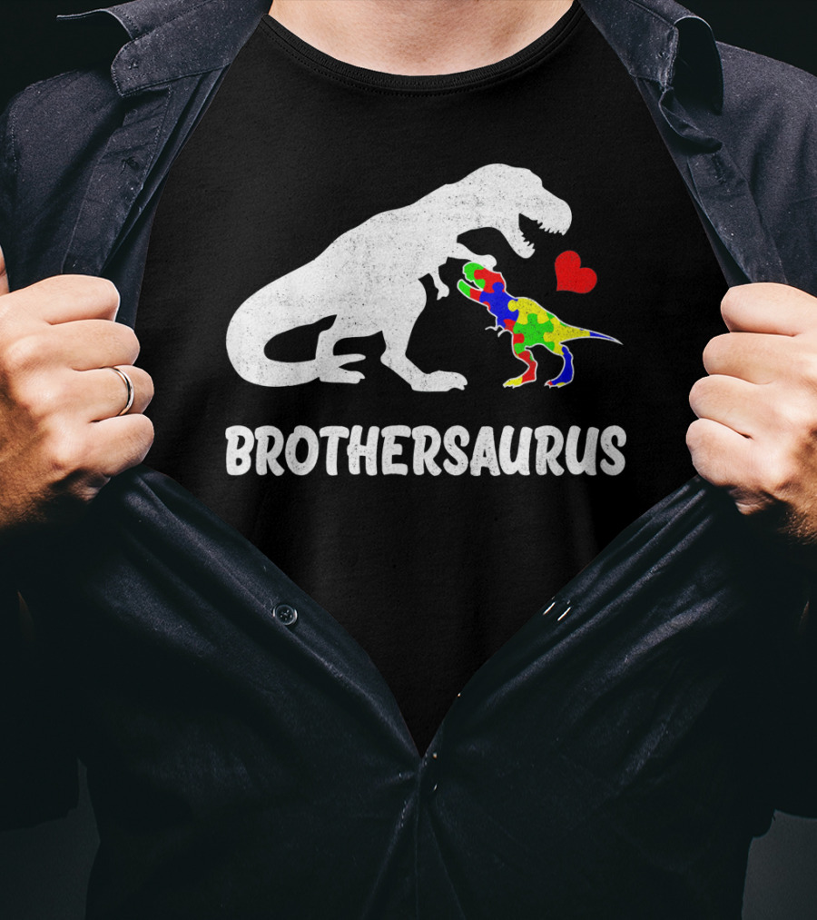 Brothersaurus Strong Dinosaur Autism Heart Puzzle T-Shirt