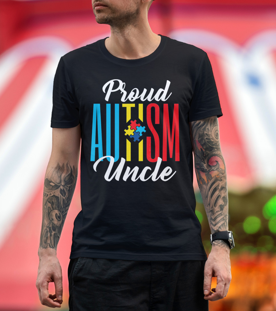 Proud Autism Uncle Puzzle Piece Awareness Support T-Shirt
