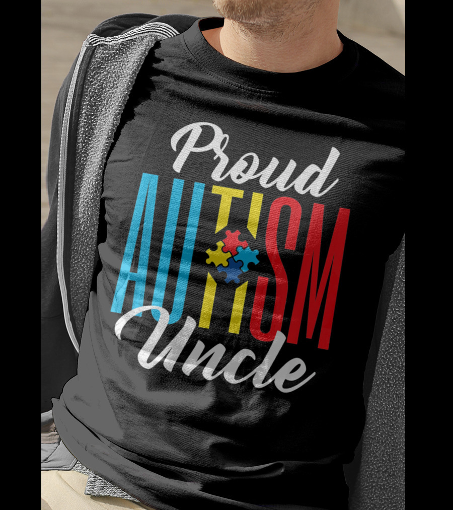 Proud Autism Uncle Puzzle Piece Awareness Support T-Shirt