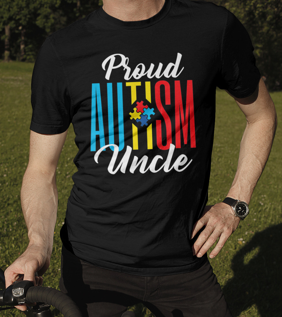 Proud Autism Uncle Puzzle Piece Awareness Support T-Shirt