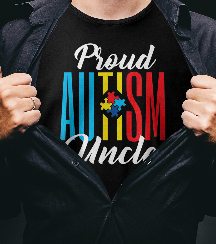 Proud Autism Uncle Puzzle Piece Awareness Support T-Shirt