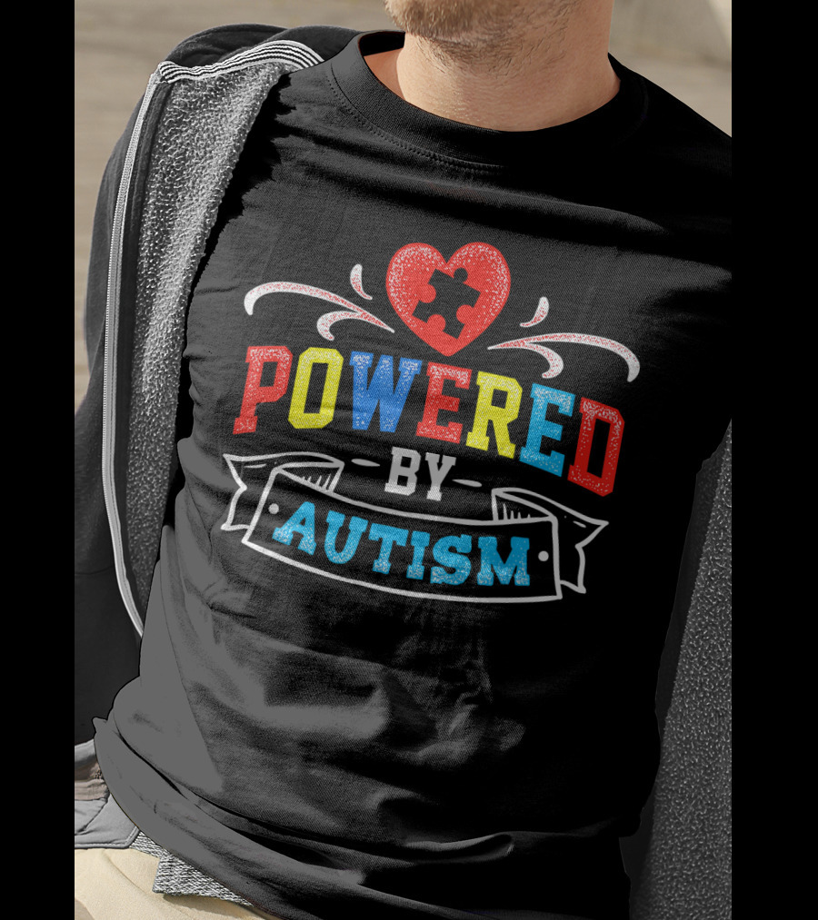 Powered By Autism Puzzle Heart T-Shirt