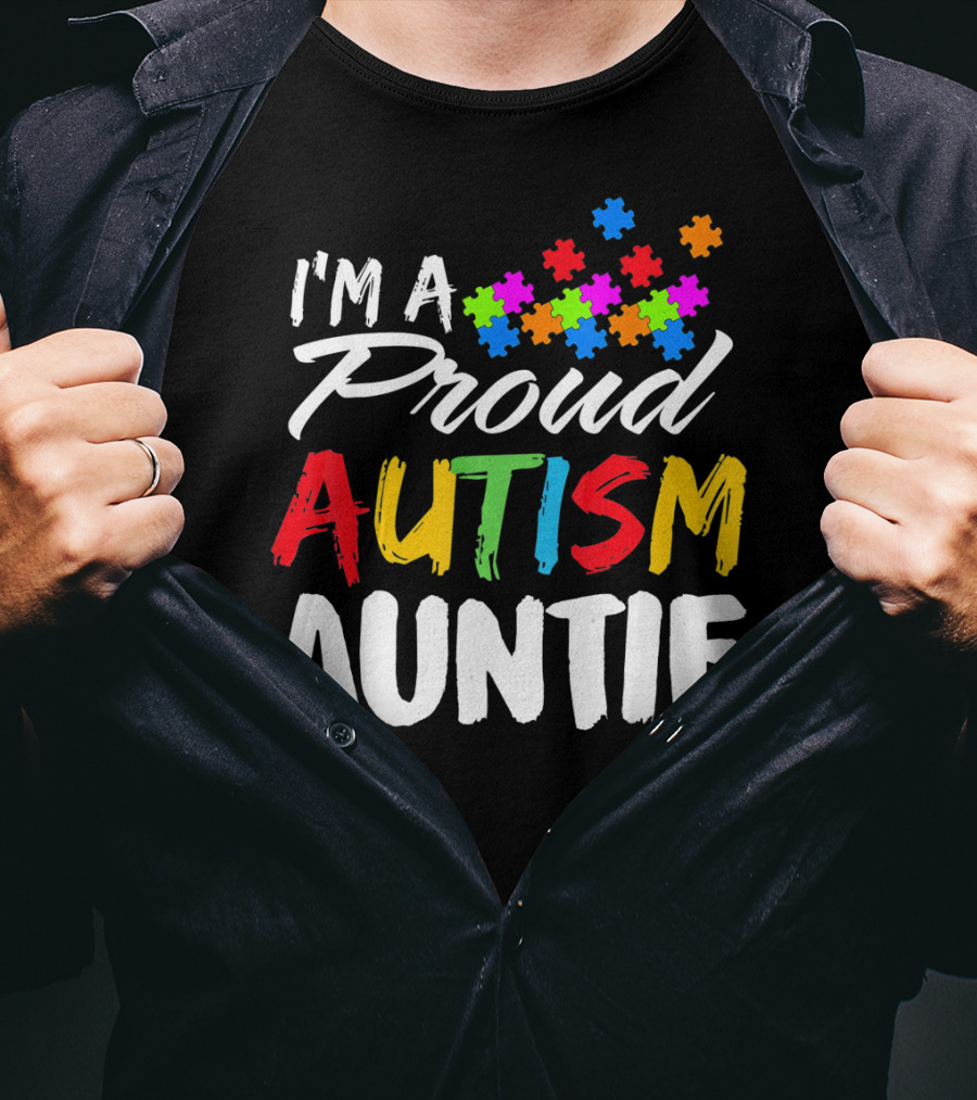 I'm A Proud Autism Auntie Puzzle Piece Colors T-Shirt