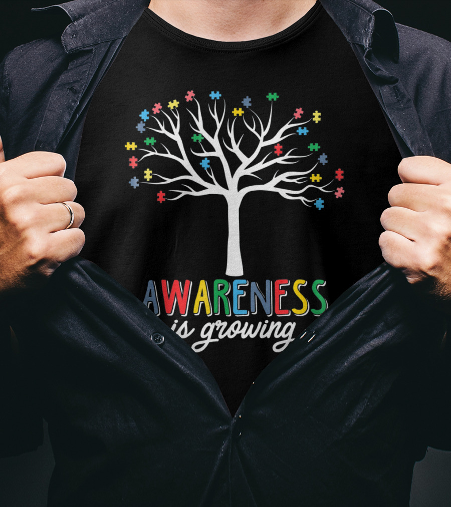 Awareness Is Growing Tree With Colorful Puzzle Pieces T-Shirt