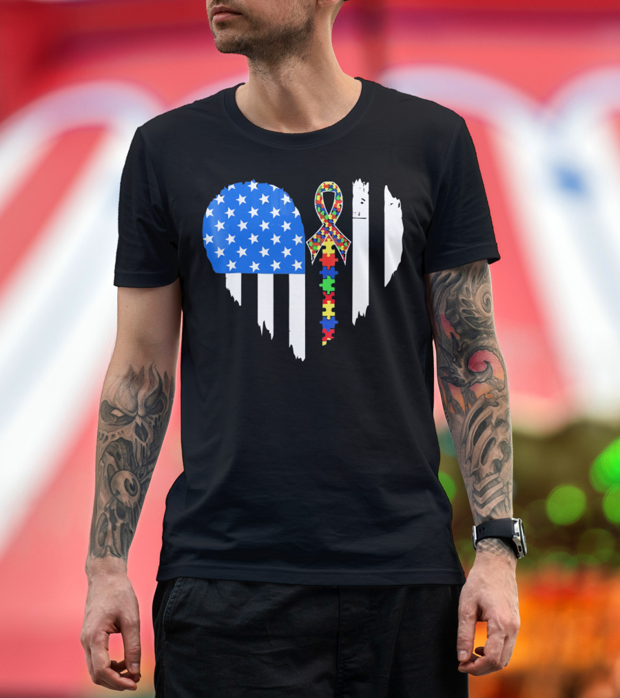 Autism Awareness Heart Shaped Flag with Puzzle Ribbon Be a Better Life T-Shirt