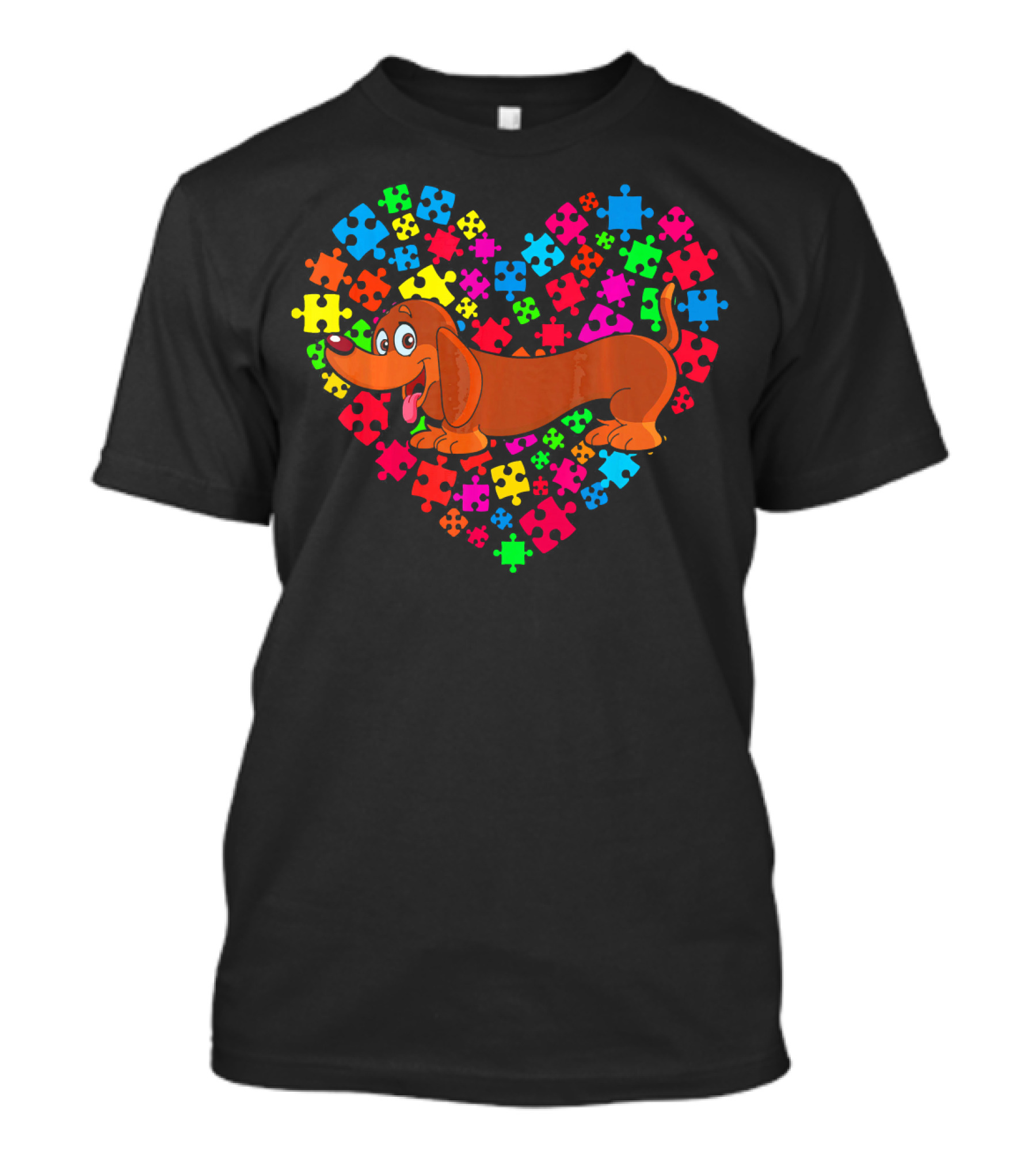 Autism Awareness Dachshund Dog Heart Puzzle Pieces T-Shirt