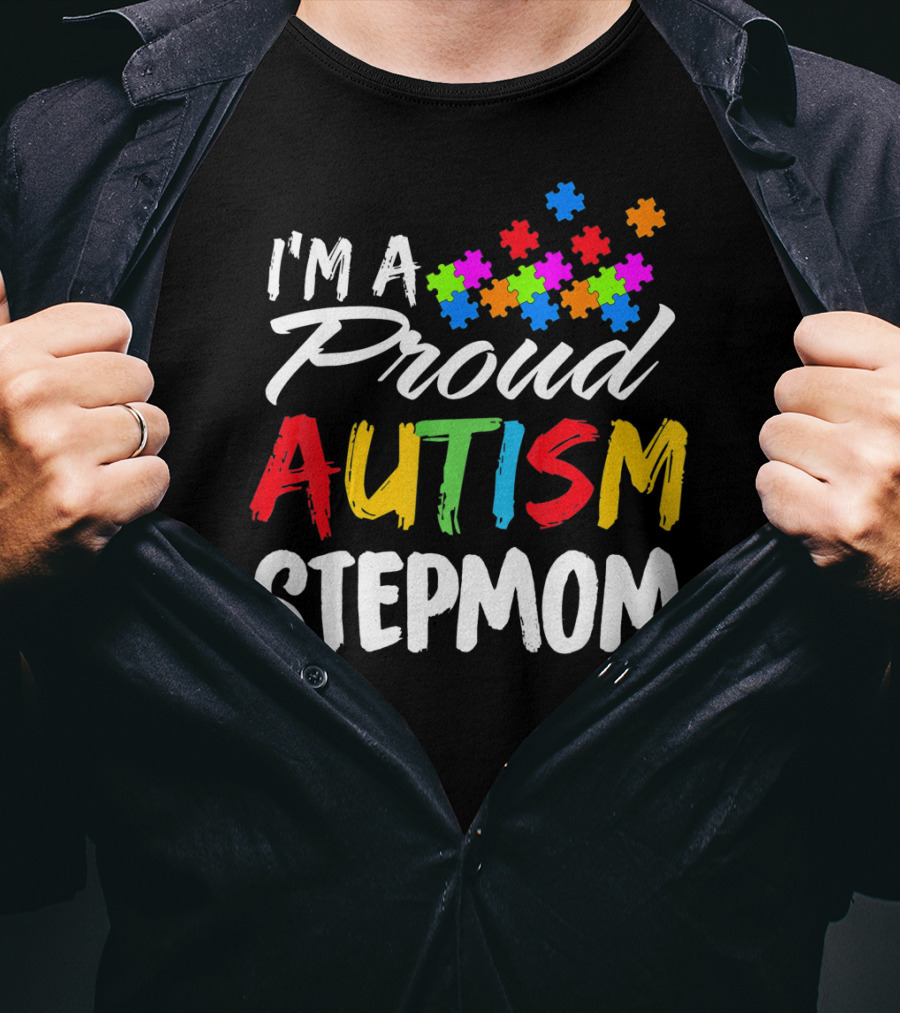 I'm A Proud Autism Stepmom Colorful Puzzle Pieces T-Shirt