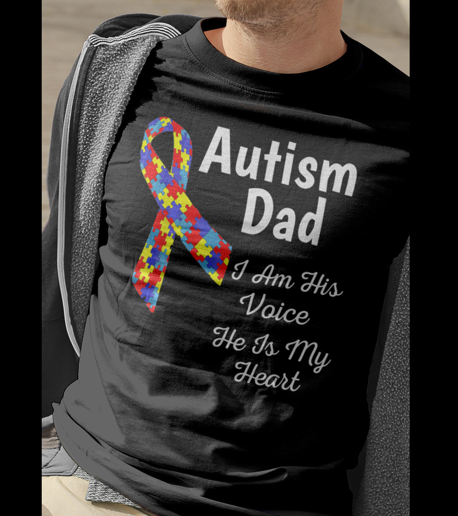 Autism Dad I Am His Voice He Is My Heart Puzzle T-Shirt