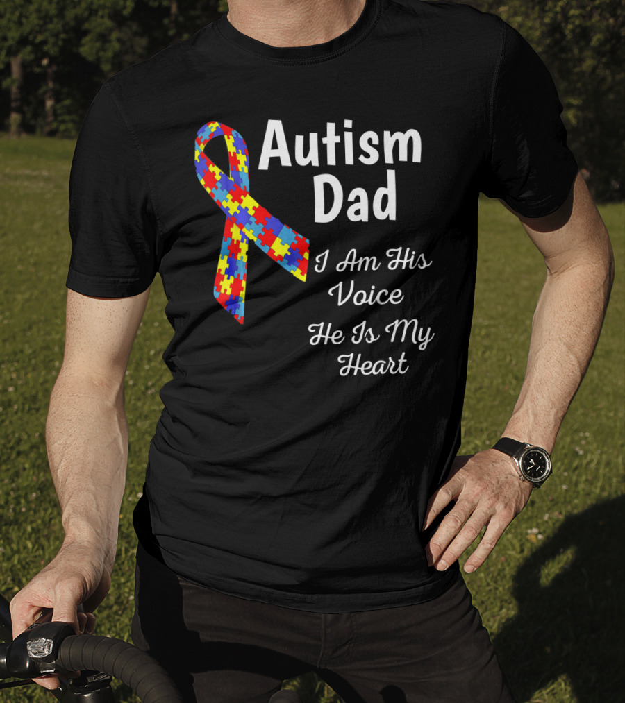 Autism Dad I Am His Voice He Is My Heart Puzzle T-Shirt