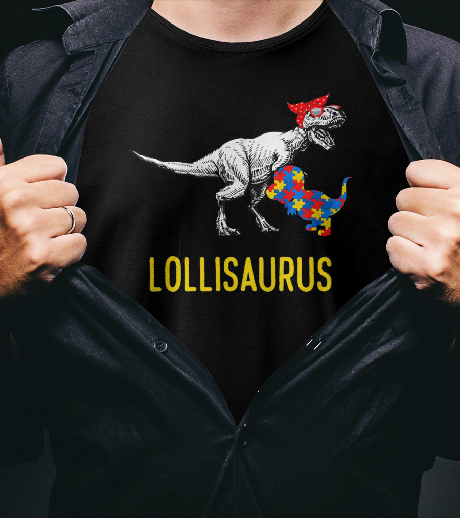 Lollisaurus Dinosaur Puzzle Autism Awareness T-Shirt