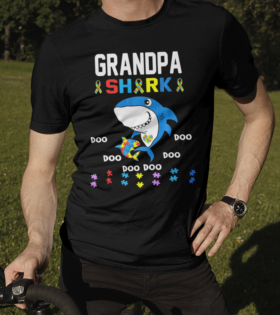 Grandpa Shark Autism Awareness Doo Doo Doo Puzzle T-Shirt