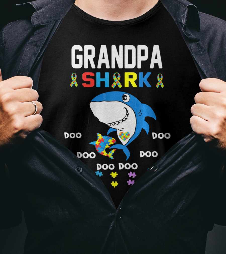 Grandpa Shark Autism Awareness Doo Doo Doo Puzzle T-Shirt