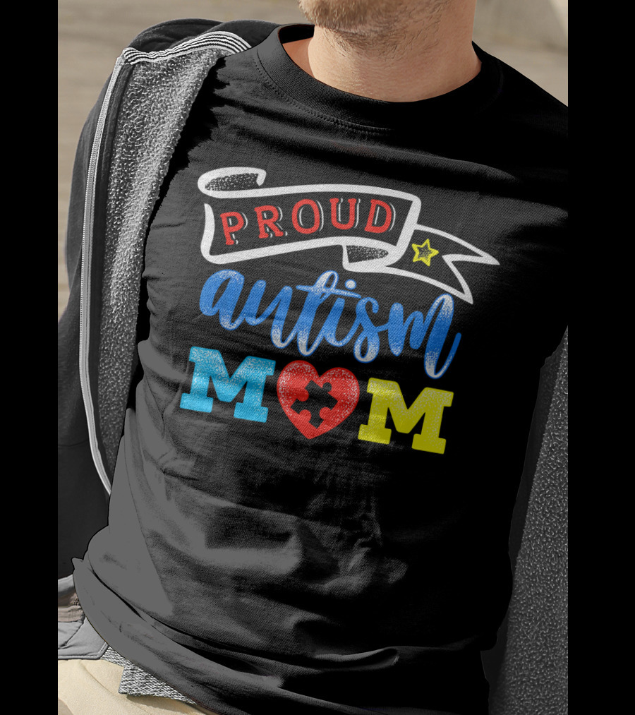 Proud Autism Mom Heart Puzzle Awareness T-Shirt