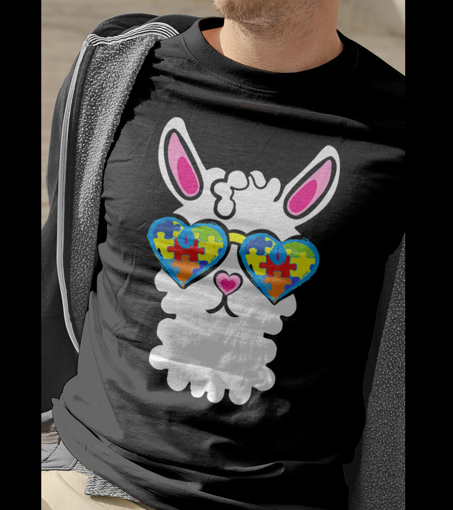 Autism Awareness Llama Heart Puzzle Sunglasses T-Shirt