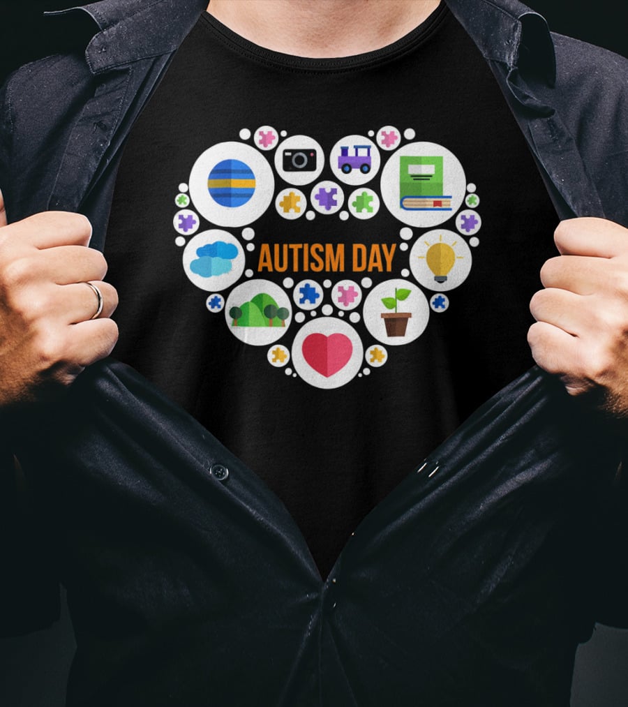 Autism Day Heart Icons Puzzle Pieces Awareness T-Shirt