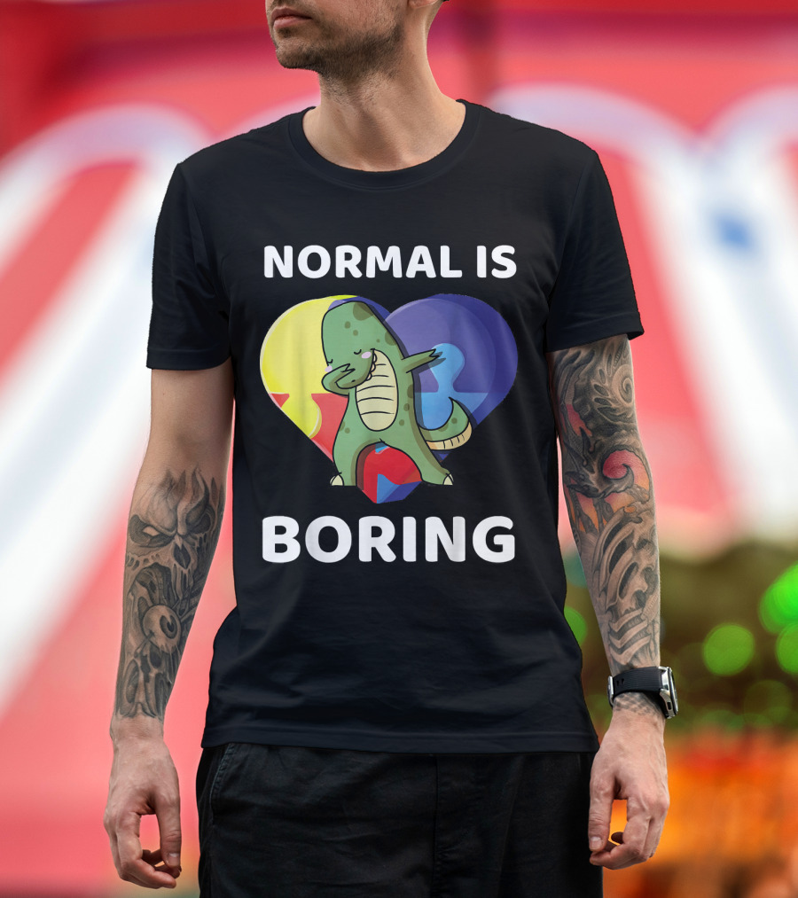 Normal Is Boring Dinosaur Heart Puzzle Autism Awareness T-Shirt