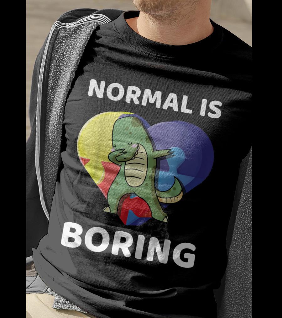 Normal Is Boring Dinosaur Heart Puzzle Autism Awareness T-Shirt