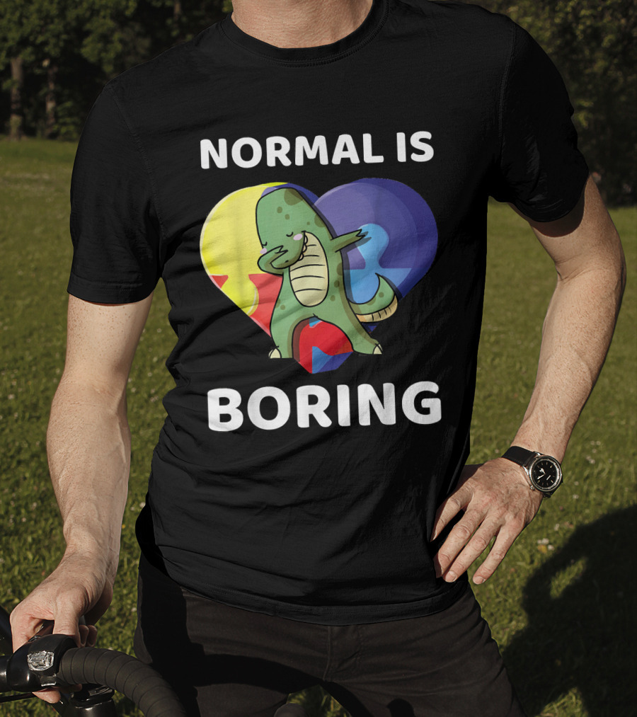 Normal Is Boring Dinosaur Heart Puzzle Autism Awareness T-Shirt
