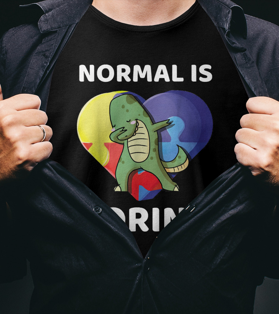Normal Is Boring Dinosaur Heart Puzzle Autism Awareness T-Shirt