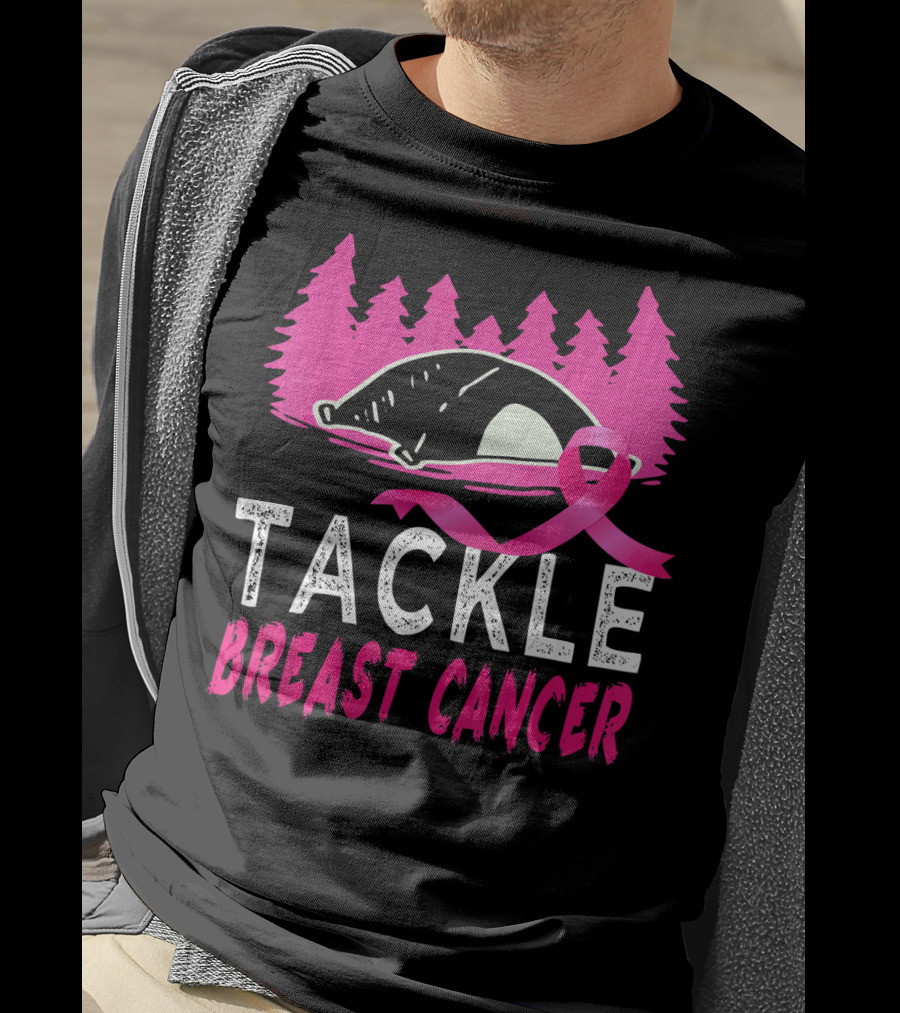 Tackle Breast Cancer Pink Ribbon Football Awareness T-Shirt