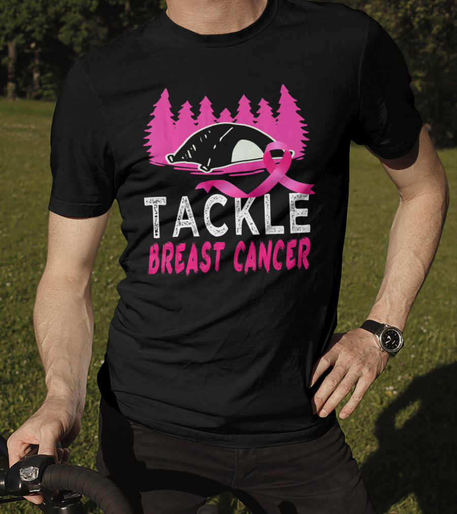 Tackle Breast Cancer Pink Ribbon Football Awareness T-Shirt