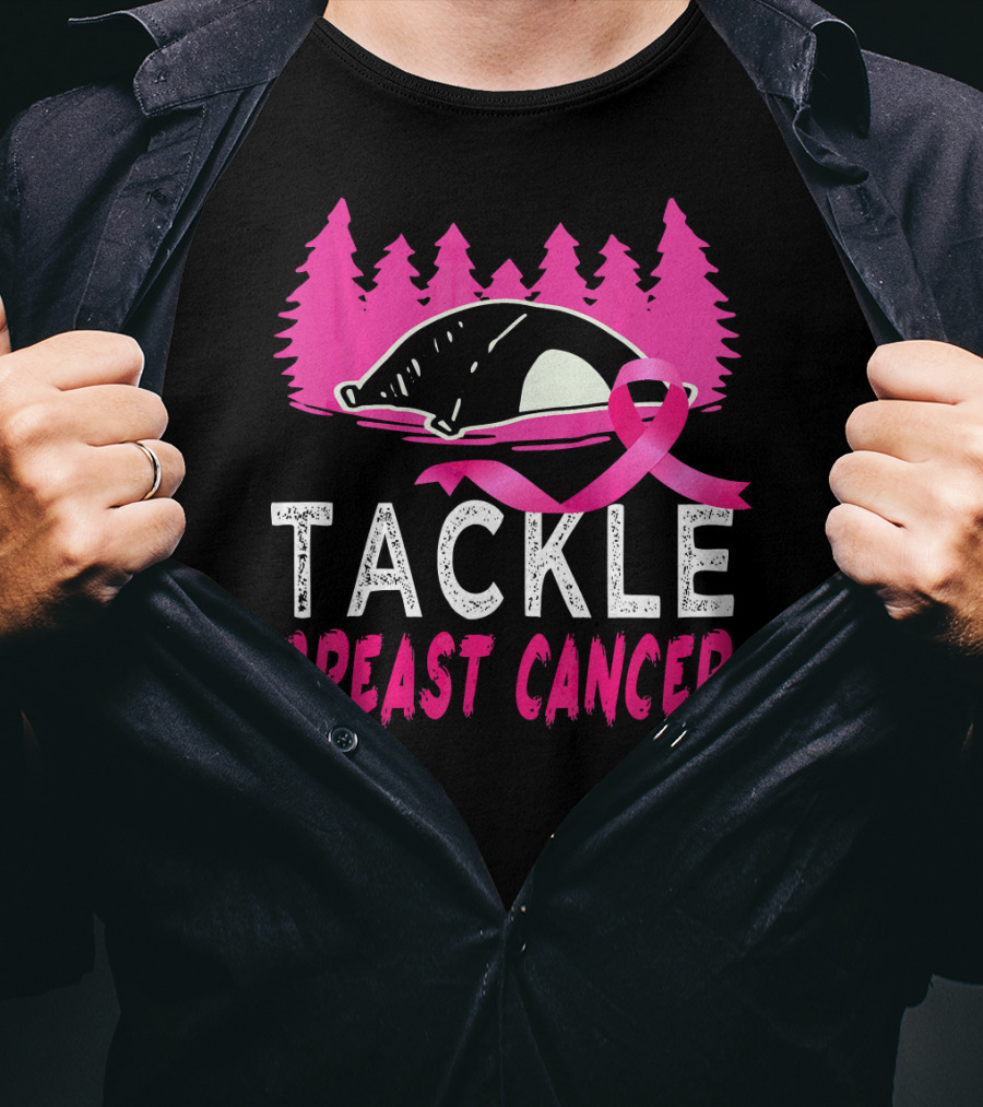 Tackle Breast Cancer Pink Ribbon Football Awareness T-Shirt