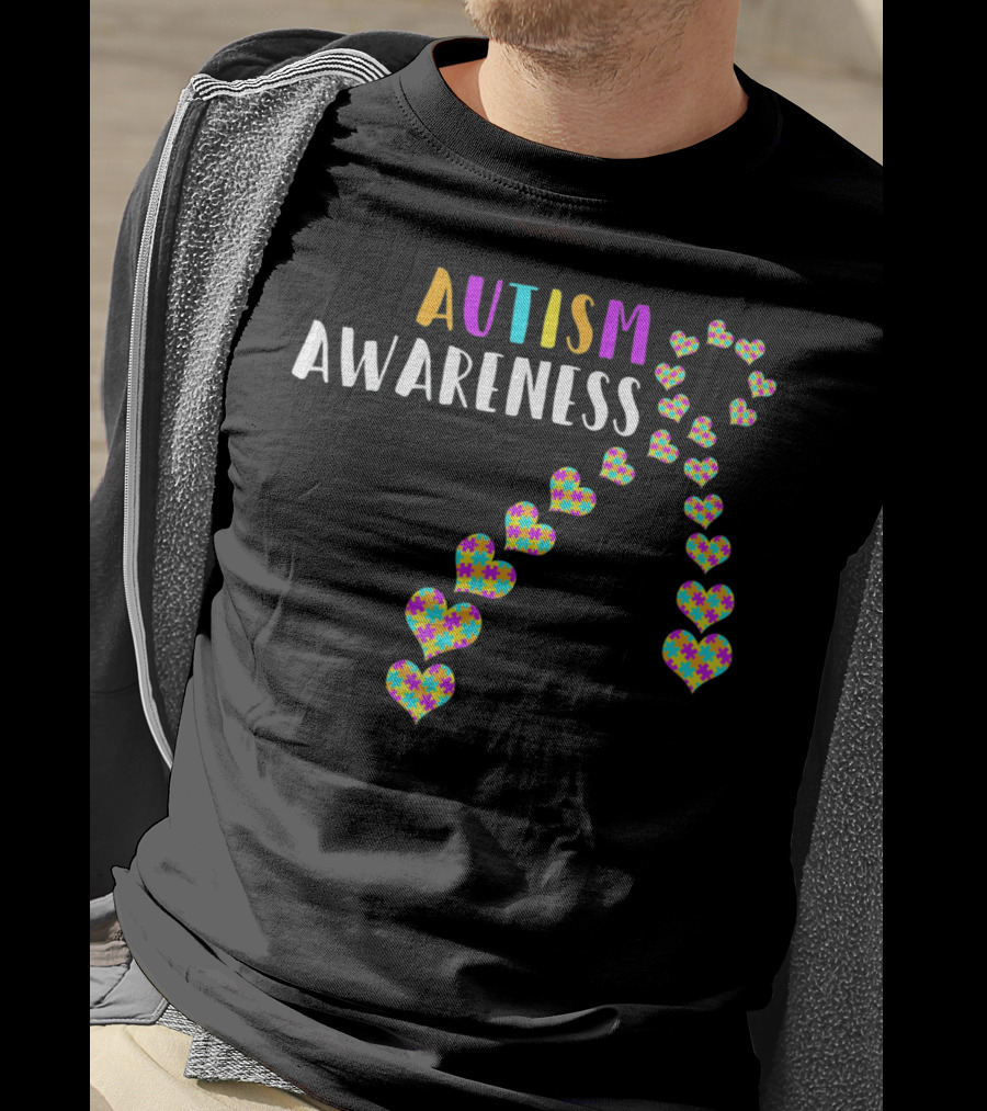 Autism Awareness Ribbon With Heart Puzzle T-Shirt