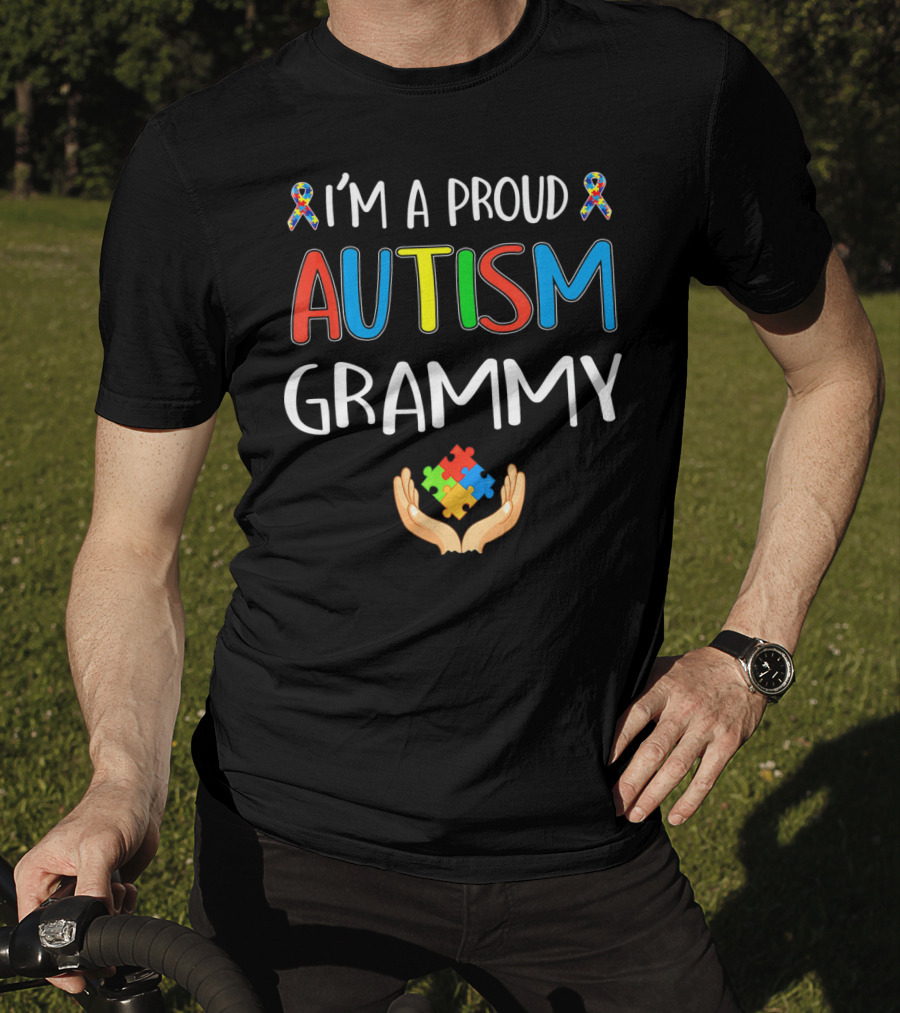 I'm A Proud Autism Grammy Awareness Puzzle Ribbon Hand T-Shirt