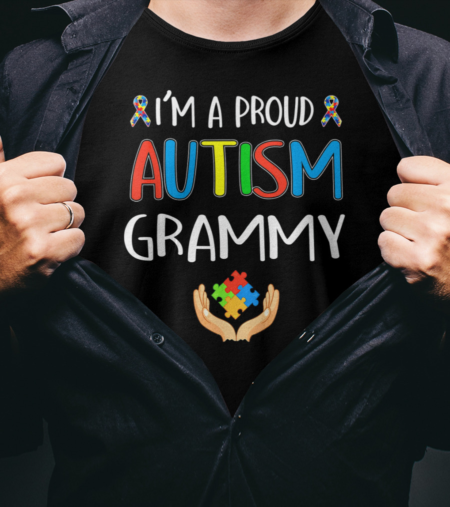 I'm A Proud Autism Grammy Awareness Puzzle Ribbon Hand T-Shirt