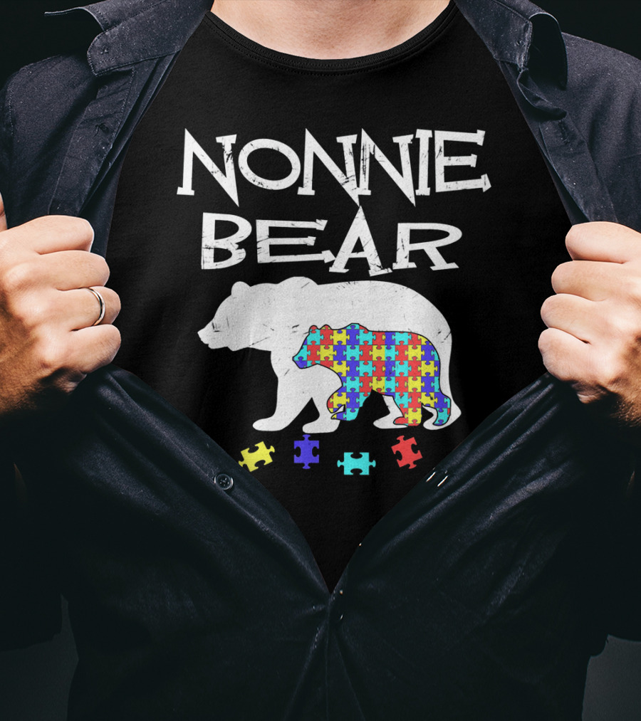 Nonnie Bear Autism Awareness Puzzle Bear T-Shirt