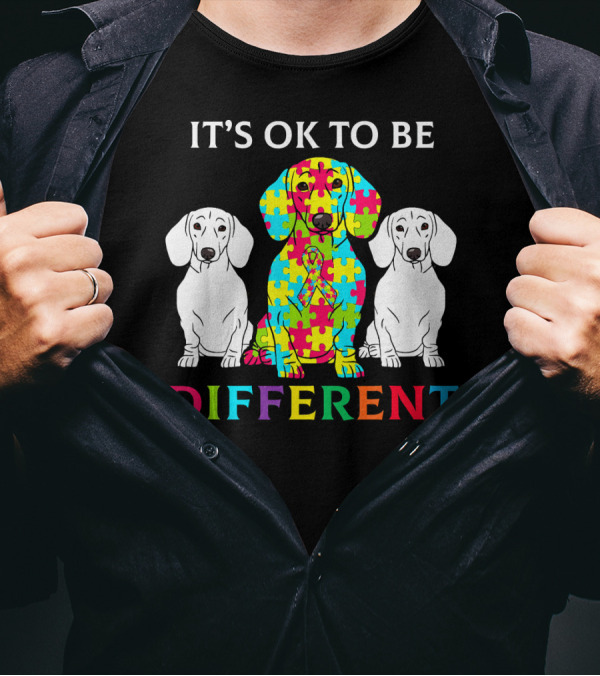 IT'S OK TO BE DIFFERENT DACHSHUND DOG AUTISM PUZZLE COLORFUL T-Shirt