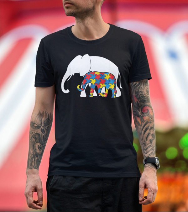 Premium T-Shirt: Autism Awareness Puzzle Elephant T-Shirt Autism Awareness Puzzle Elephant T-Shirt